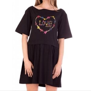 Love Moschino Starfish Heart Love Short Sleeve Mini Black Dress Size Small.